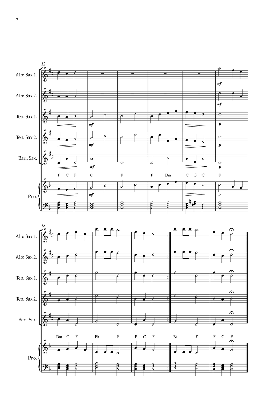 Deck The Halls for Sax quintet and piano Saxophone Quintet scores gallery preview page 2