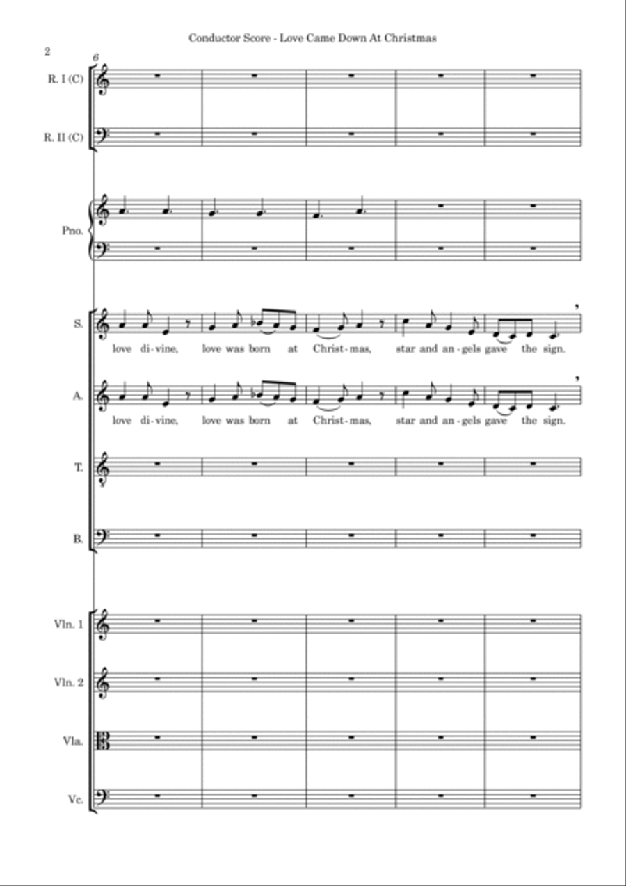 Love Came Down At Christmas – SATB, Piano, String 4tet and flexible woodwind – Score and parts image number null