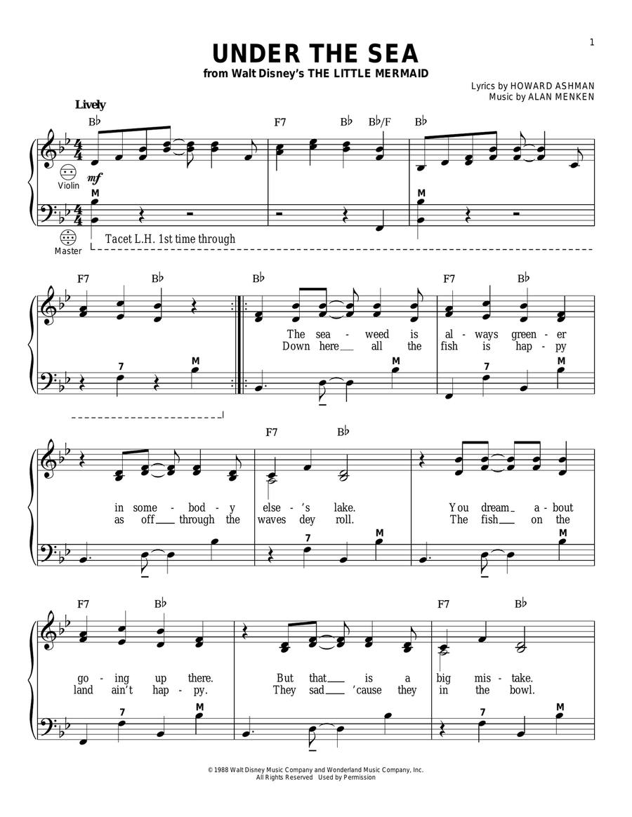 Under The Sea (from The Little Mermaid) Accordion scores gallery preview page 1