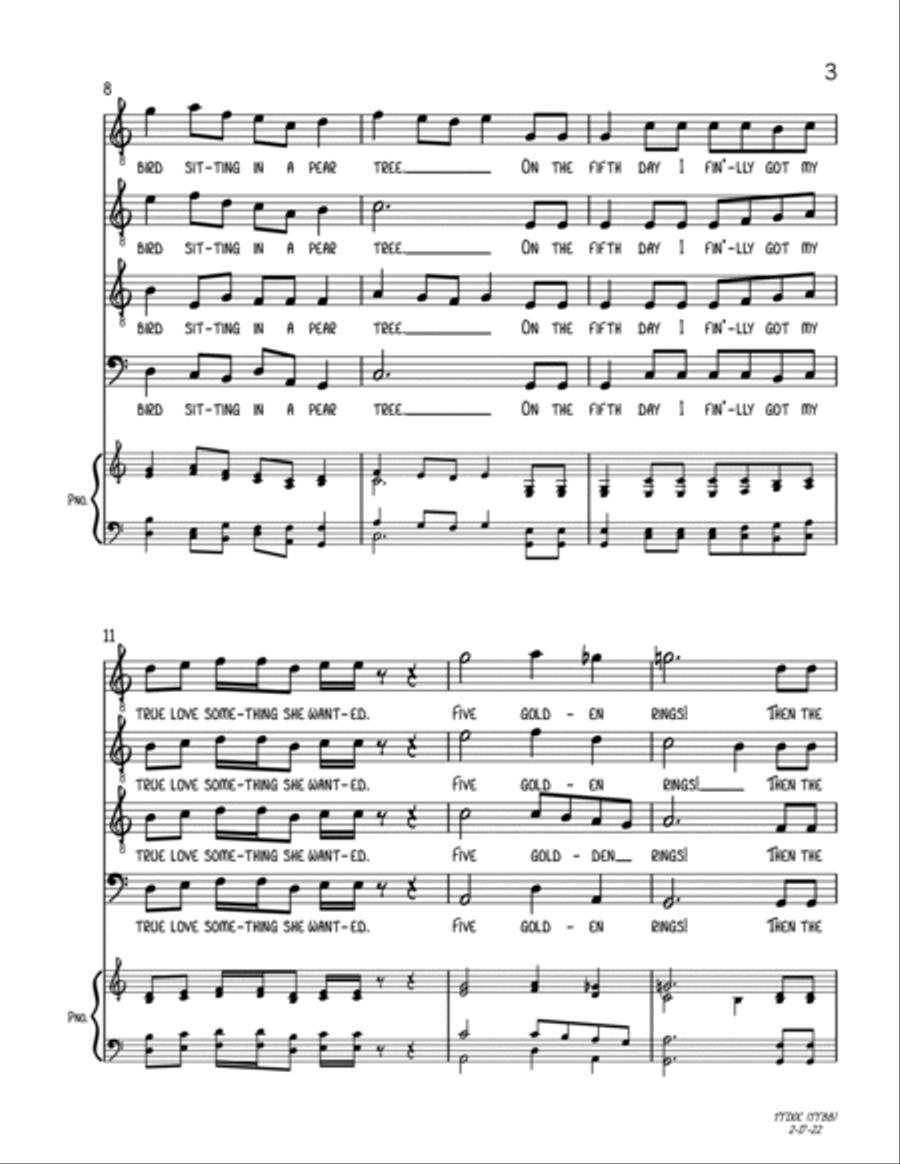 Twelve-ish Days of Christmas (TTBB A Cappella) TTBB scores gallery preview page 3