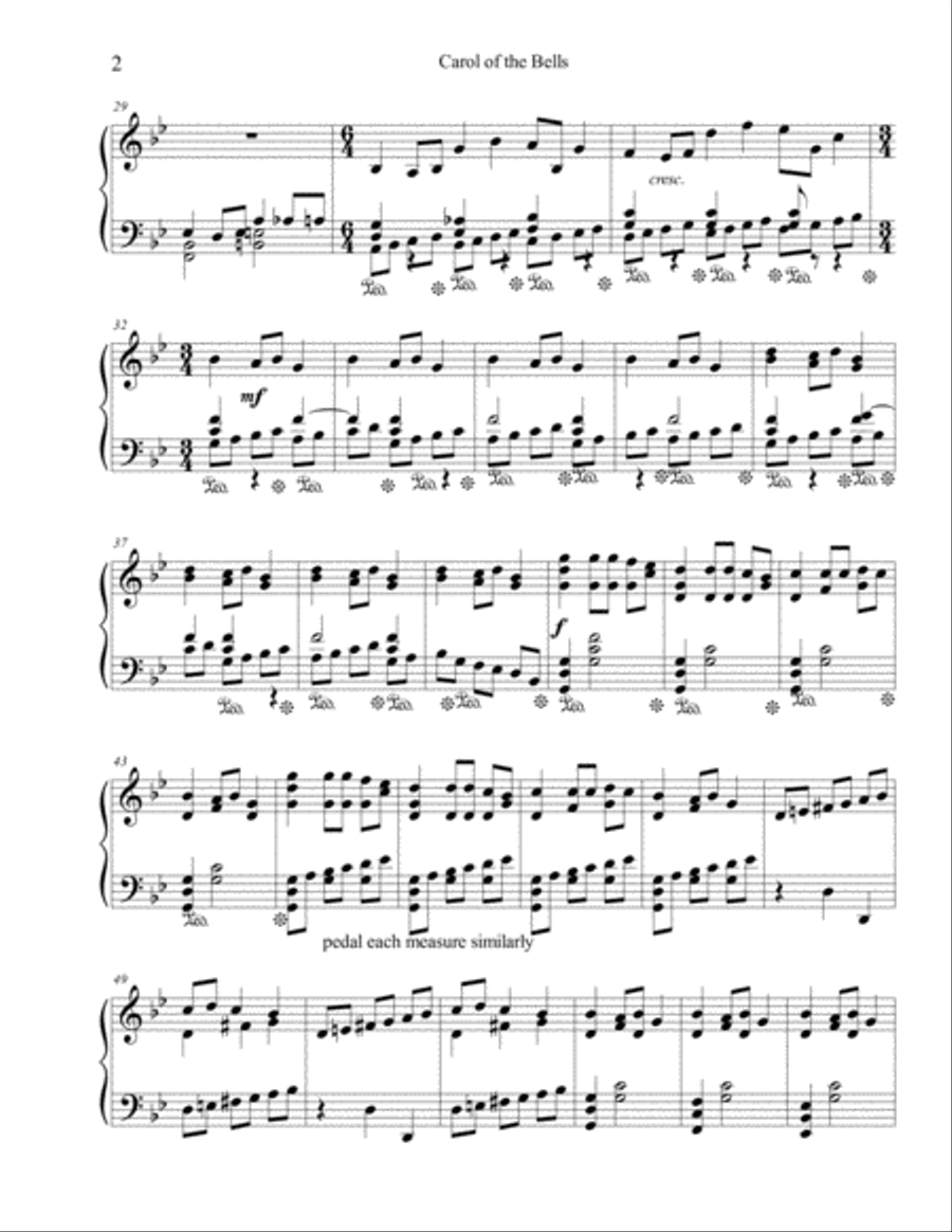 Carol of the Bells/I Heard the Bells on Christmas Day Piano Solo scores gallery preview page 2