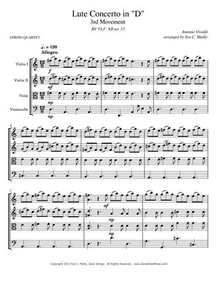 Book cover for Concerto in D, RV 93 - 3rd Movement - Allegro - Vivaldi (String Quartet)