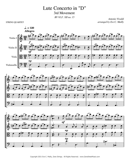 Concerto in D, RV 93 - 3rd Movement - Allegro - Vivaldi (String Quartet) image number null