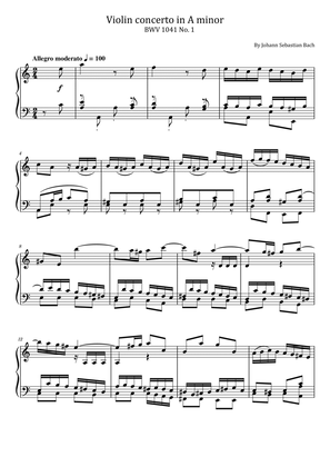 Book cover for Bach - Violin Concerto in A minor - BWV 1041 No.1 - For Piano Solo