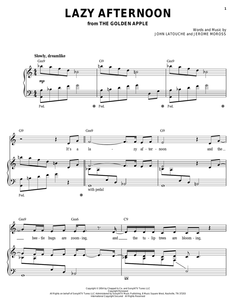 Lazy Afternoon Lazy Afternoon Piano, Vocal, Guitar scores gallery preview page 1