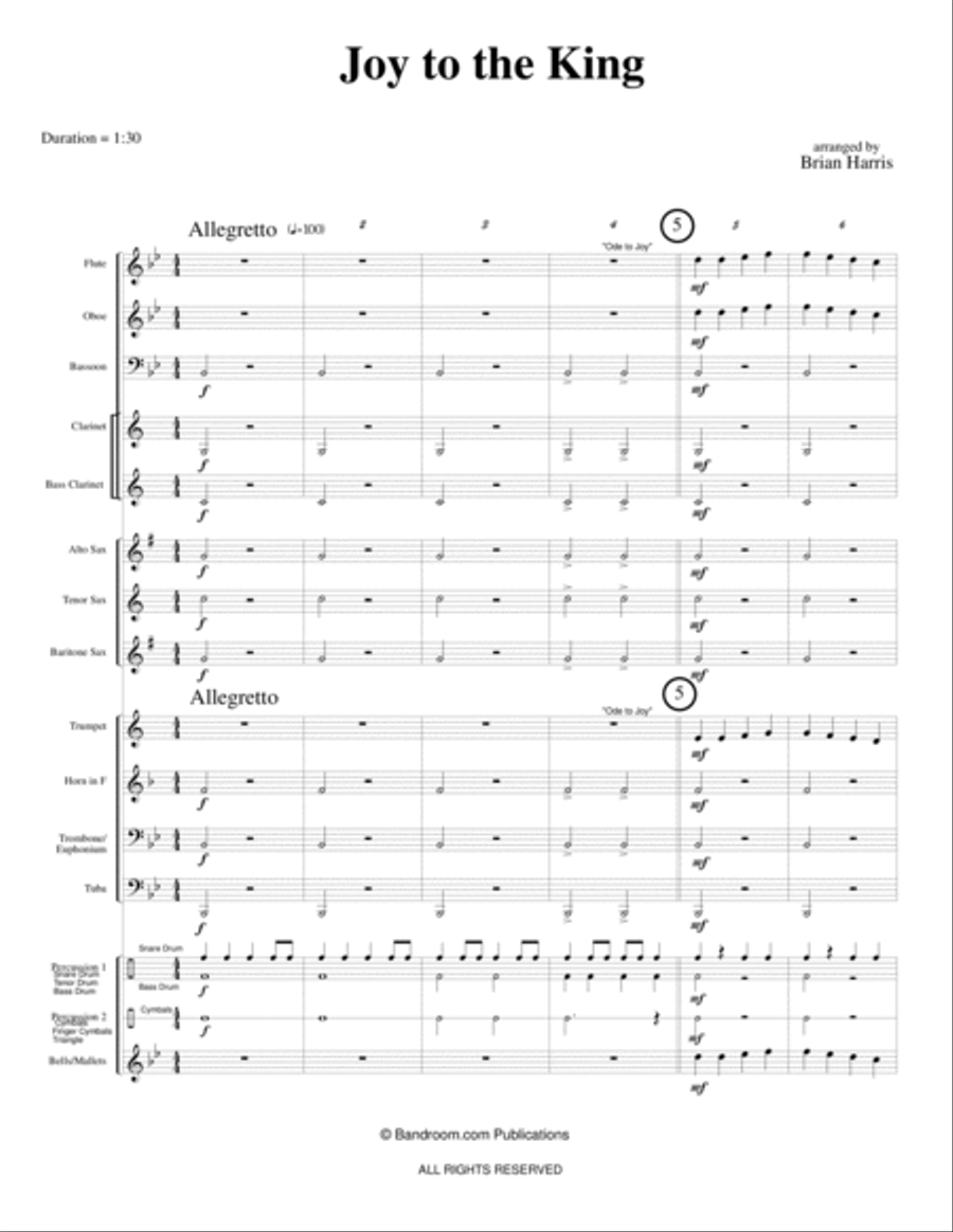 JOY TO THE KING (beginner band - super easy - score, parts & license to copy - winter concert) image number null