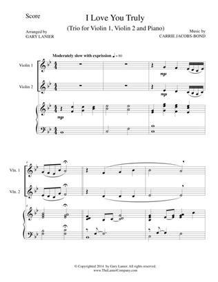I LOVE YOU TRULY (Trio – Violin 1, Violin 2, and Piano with Score and Parts)