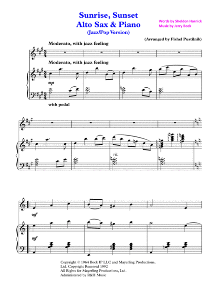 Sunrise, Sunset Woodwind Duet scores gallery preview page 2
