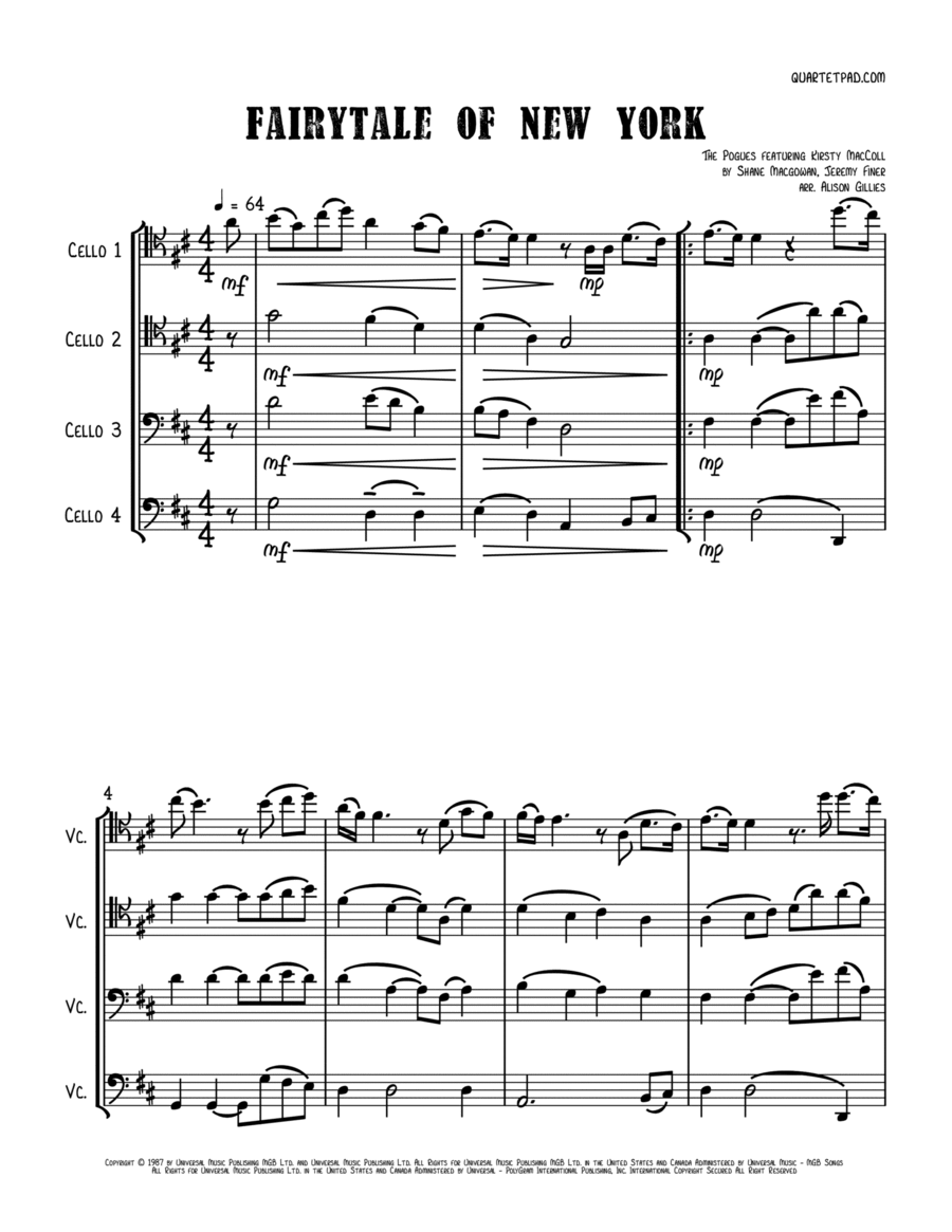 Fairytale Of New York Cello scores gallery preview page 1