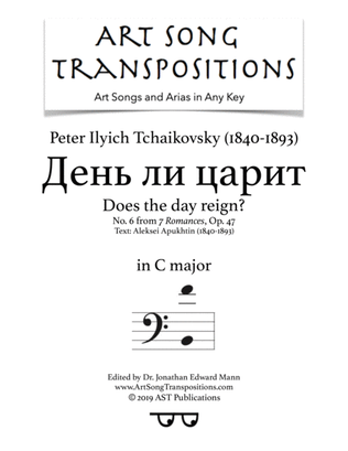 Book cover for TCHAIKOVSKY: День ли царит, Op. 47 no. 6 (transposed to C major, bass clef)