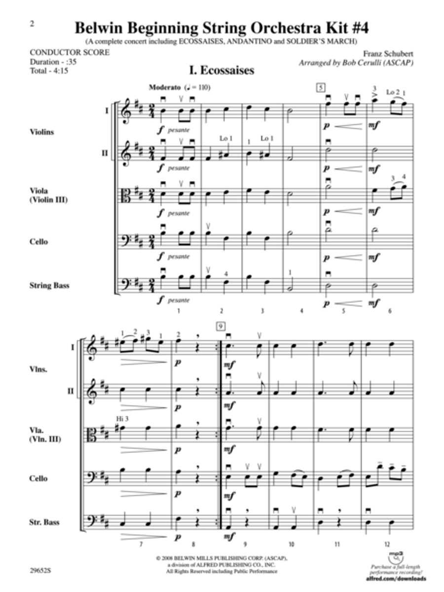 Belwin Beginning String Orchestra Kit #4 (A complete concert including "Ecossaises," "Andantino," and "Soldier's March") (score only) image number null