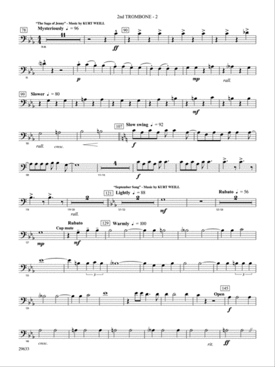 A Tribute to Kurt Weill: 2nd Trombone Concert Band scores gallery preview page 2