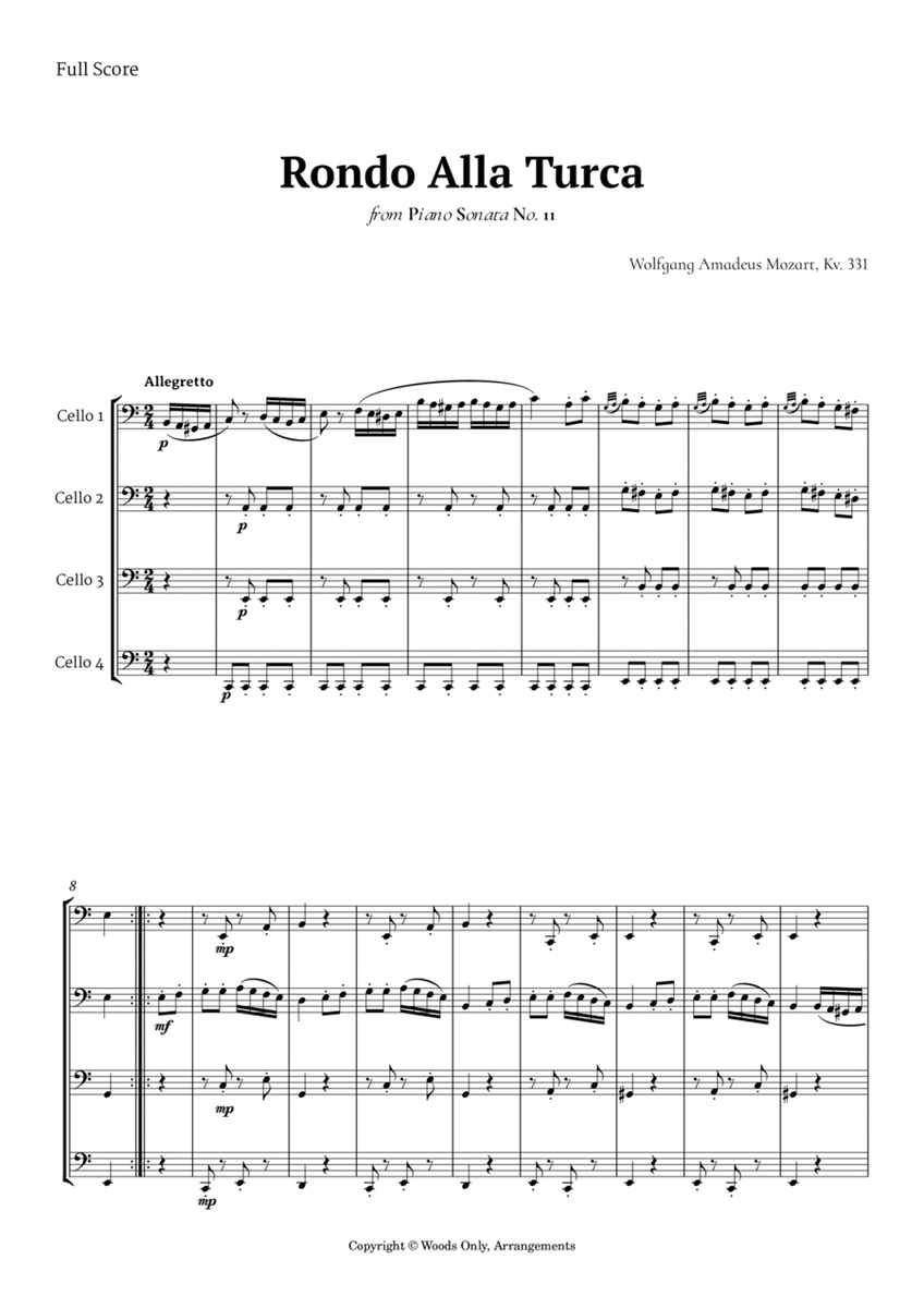 Rondo Alla Turca by Mozart for Cello Quartet image number null