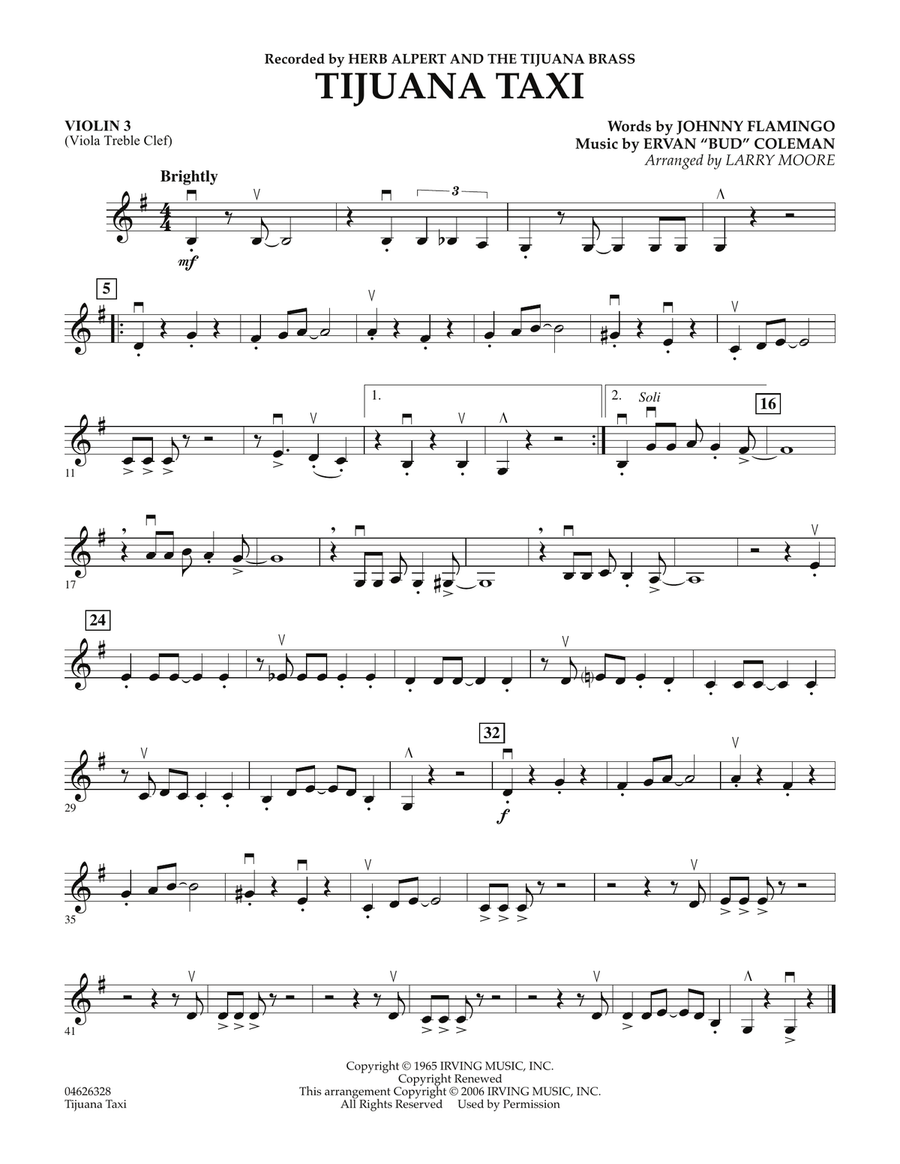 Tijuana Taxi - Violin 3 (Viola T.C.) Orchestra scores gallery preview page 1