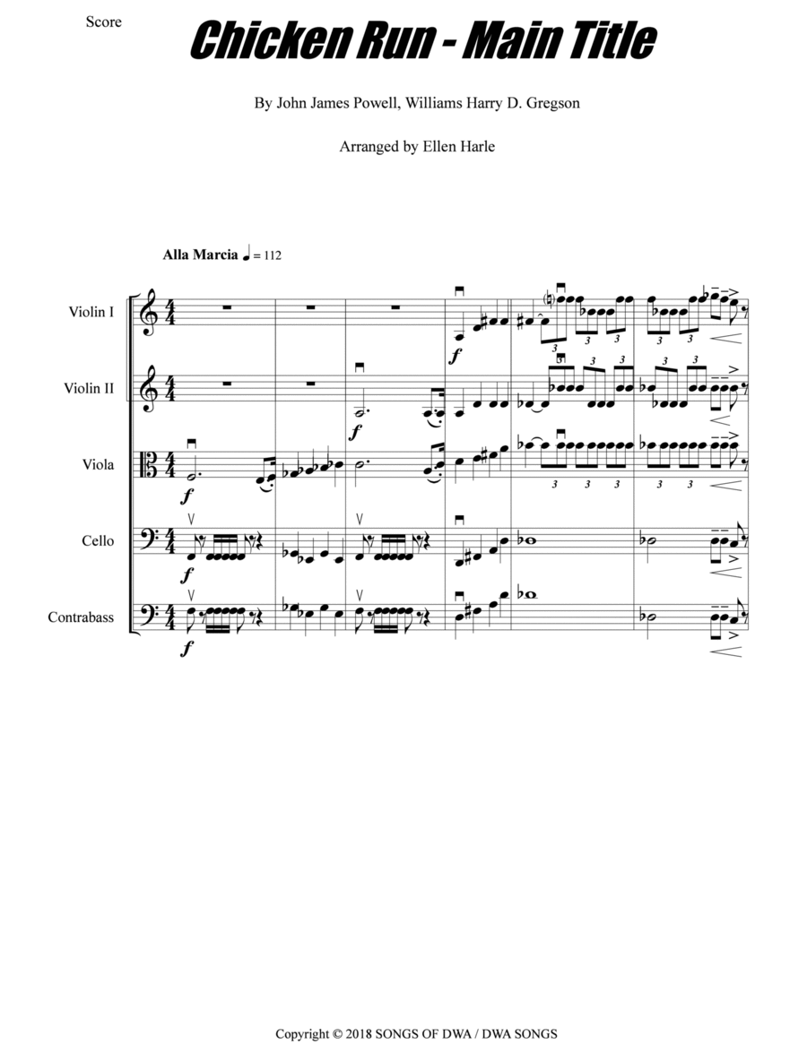 Chicken Run - Main Title Escape Montage String Quintet scores gallery preview page 1
