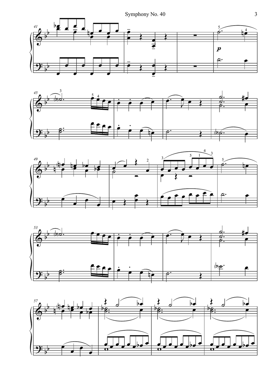 Symphony No. 40 Piano Solo scores gallery preview page 3