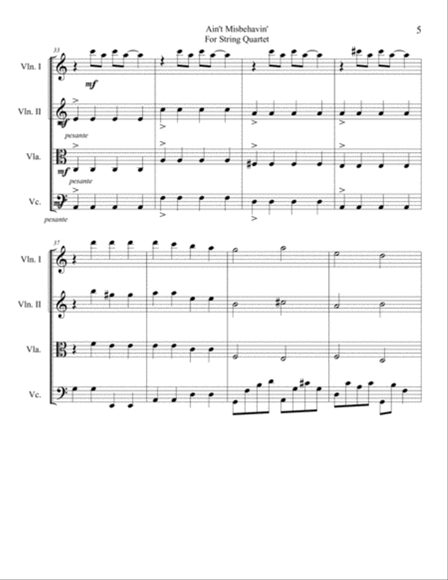 Ain't Misbehavin' String Quartet scores gallery preview page 5