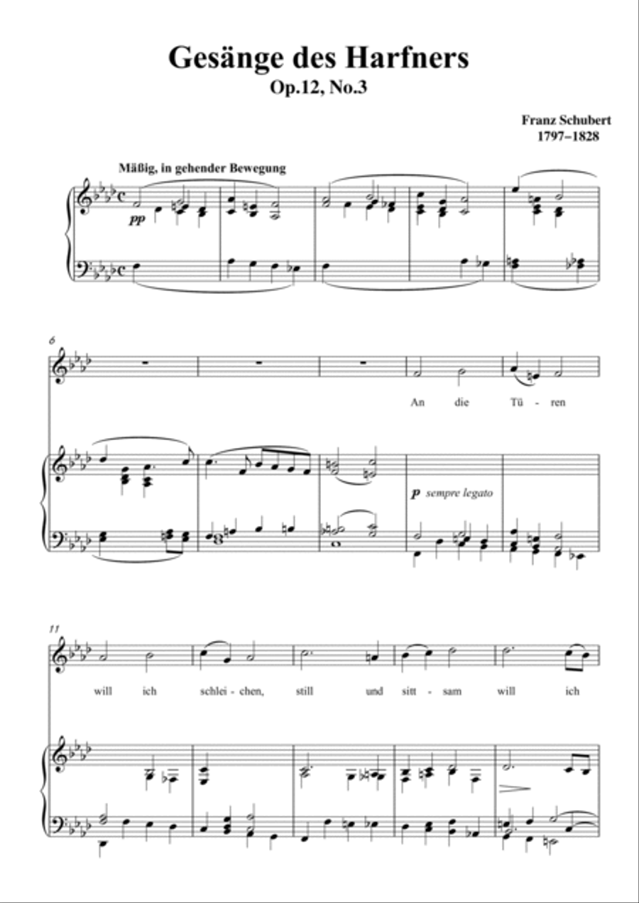Schubert-An die Türen will ich schleichen Op.12 No.3 inf minor,for Vocal and Piano Voice scores gallery preview page 2