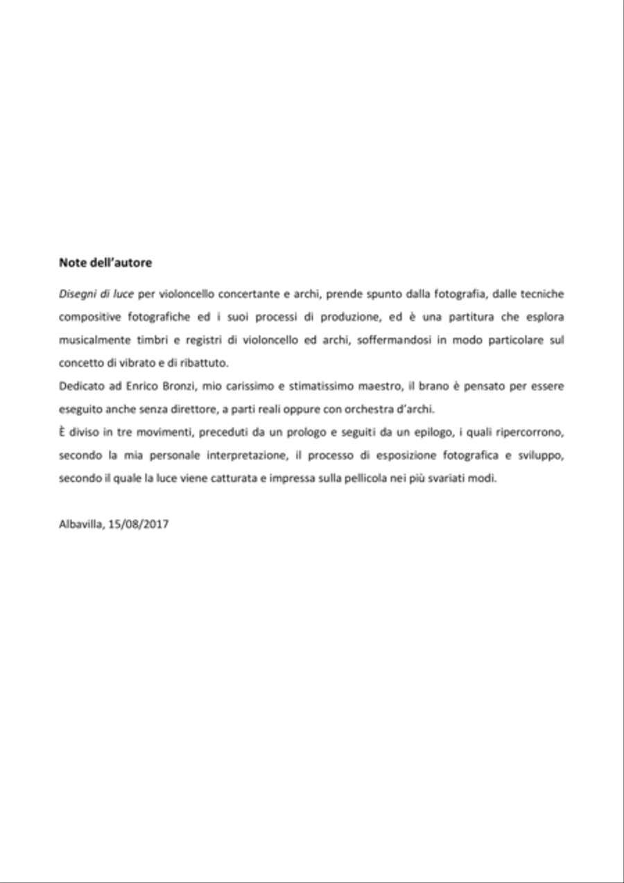 Umberto Pedraglio: DISEGNI DI LUCE (ES 1039) per Violoncello concertante e archi String Quartet scores gallery preview page 4