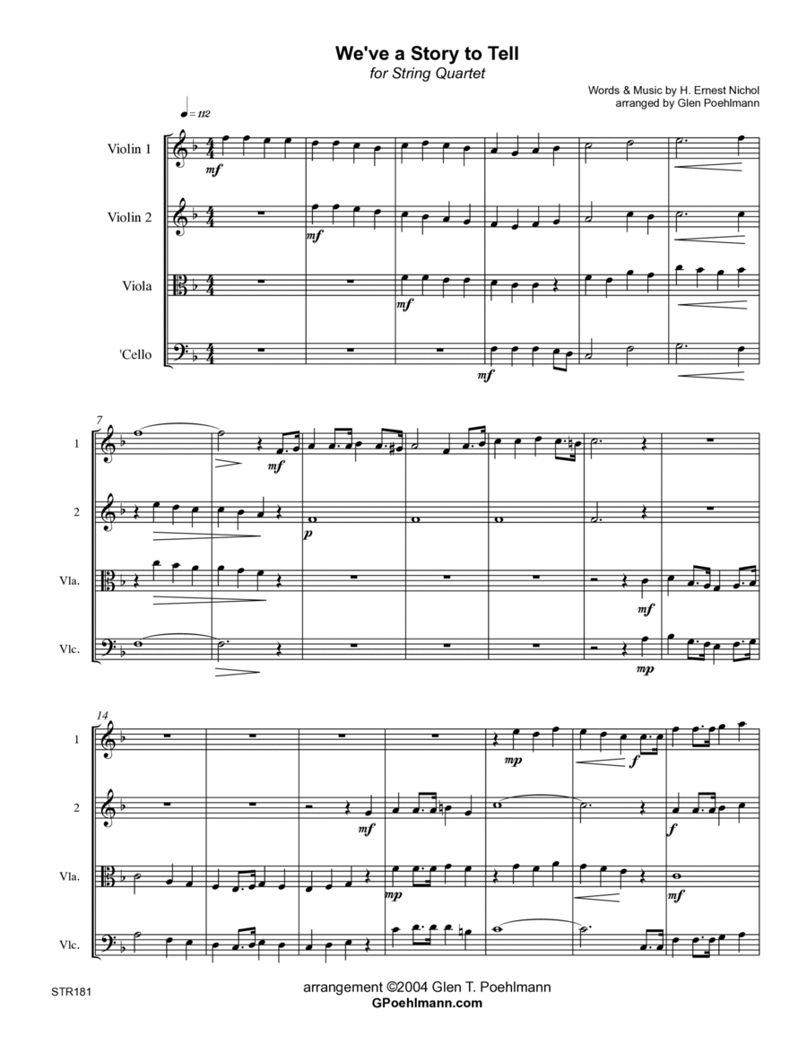 WE'VE A STORY TO TELL TO THE NATIONS - String Quartet (unaccompanied) A Cappella scores gallery preview page 1