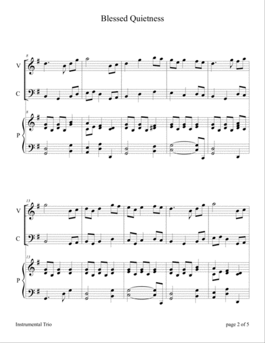 Blessed Quietness (for Violin and Cello Duet with Piano accompaniment) Piano Trio scores gallery preview page 5