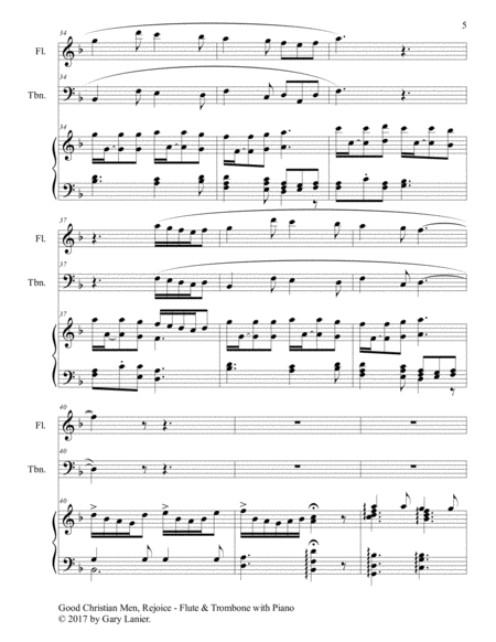 GOOD CHRISTIAN MEN, REJOICE (Flute, Trombone with Piano & Score/Part) image number null
