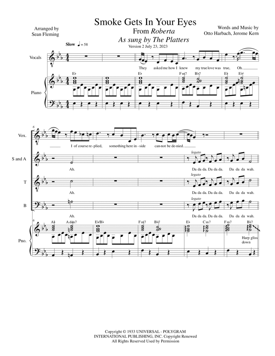 Smoke Gets In Your Eyes 4-Part scores gallery preview page 1