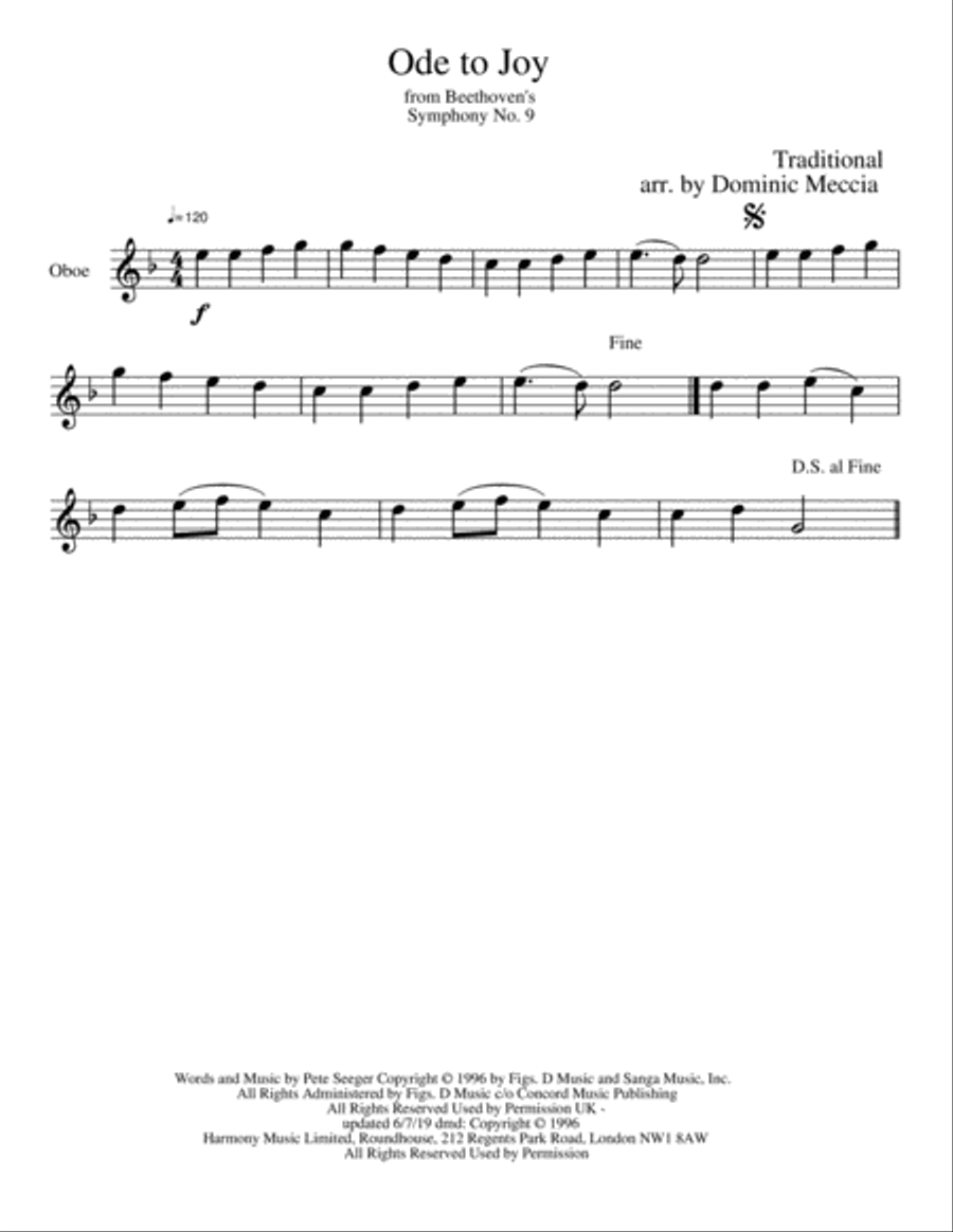 Ode To Joy Oboe Solo scores gallery preview page 1