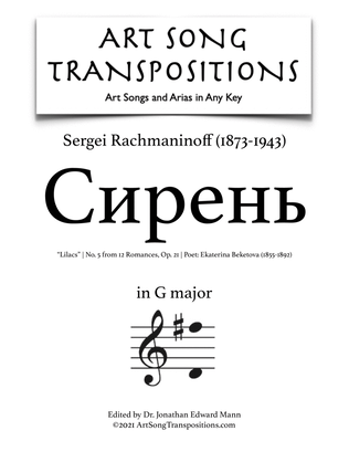 Book cover for RACHMANINOFF: Сирень, Op. 21 no. 5, "Lilacs" (transposed to G major)