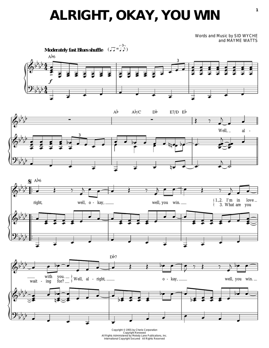 Alright, Okay, You Win Alright, Okay, You Win Piano, Vocal scores gallery preview page 1
