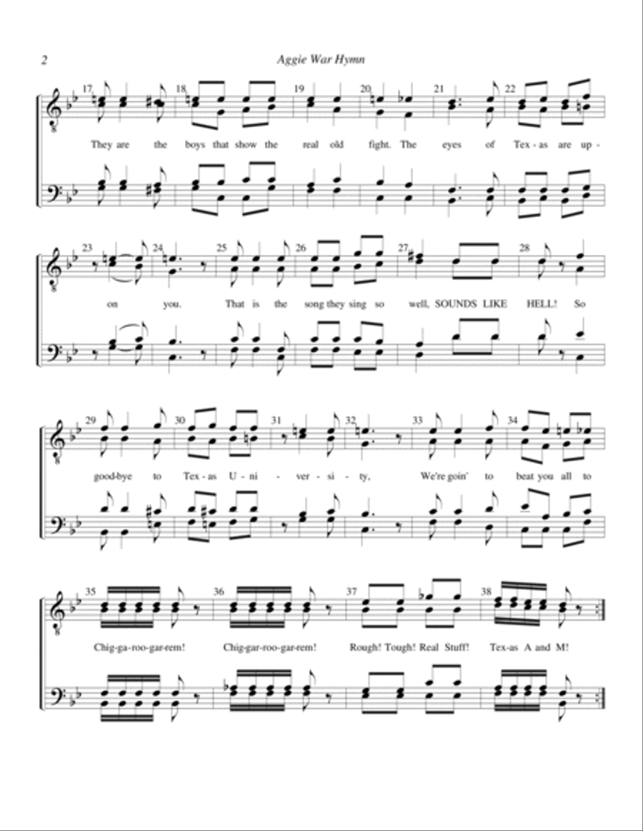 Texas A&M Aggie War Hymn TTBB scores gallery preview page 2