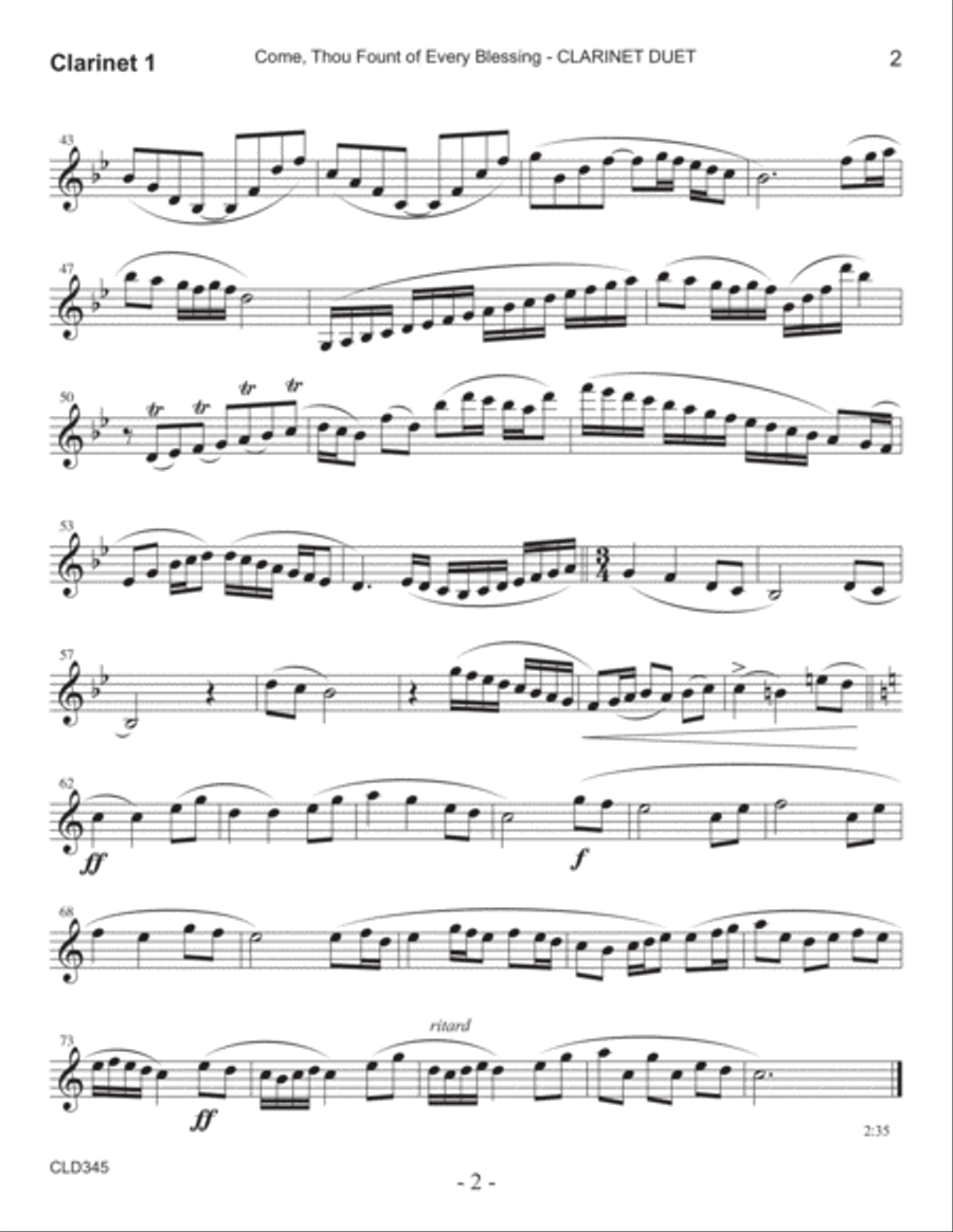 COME THOU FOUNT OF EVERY BLESSING - CLARINET DUET (unaccompanied) Clarinet Duet scores gallery preview page 6