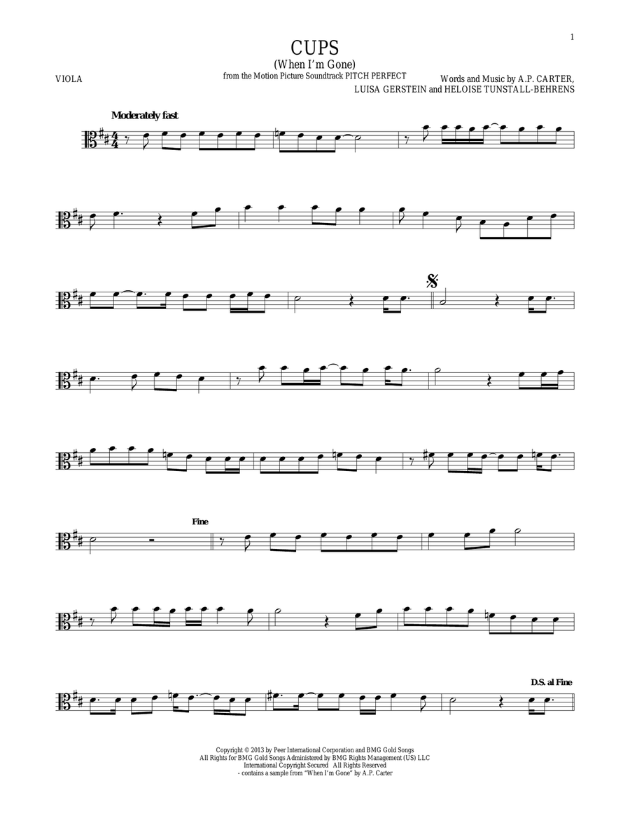 Cups (When I'm Gone) Viola Solo scores gallery preview page 1