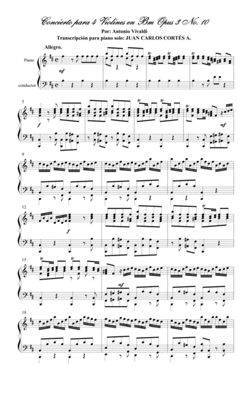 Concierto para 4 violines en Bm - Vivaldi Piano Solo - I Allegro image number null
