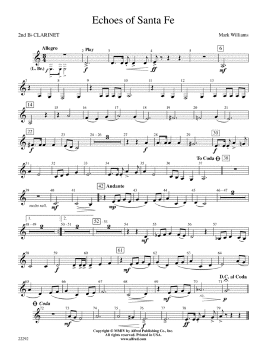 Echoes of Santa Fe: 2nd B-flat Clarinet Concert Band scores gallery preview page 1