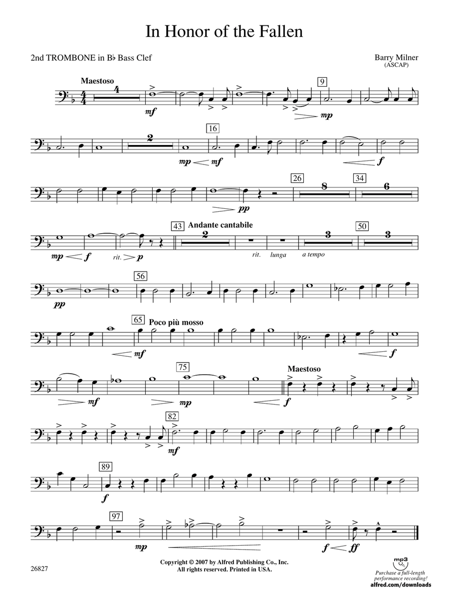 In Honor of the Fallen: (World Part) 2nd B-flat Trombone B.C.