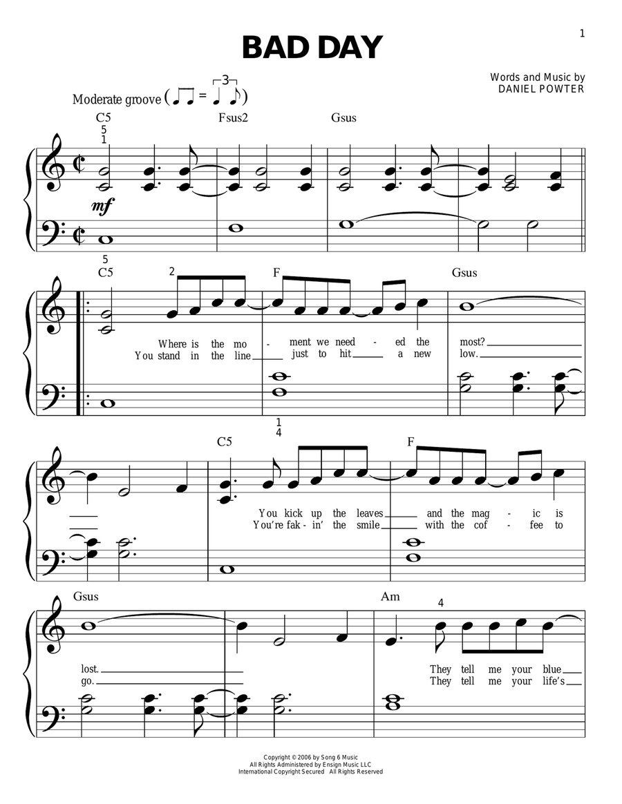 Bad Day Easy Piano scores gallery preview page 1