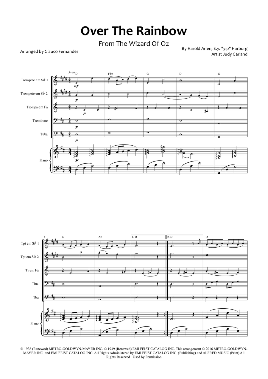 Over The Rainbow Brass Quintet scores gallery preview page 1