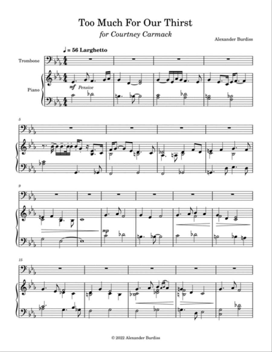 Too Much For Our Thirst (Trombone and Piano) Piano scores gallery preview page 5