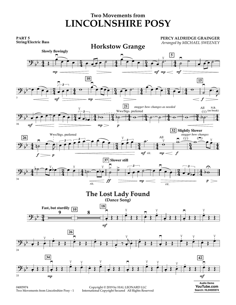 Two Movements from Lincolnshire Posy (arr. Michael Sweeney) - Pt.5 - String/Electric Bass Concert Band scores gallery preview page 1