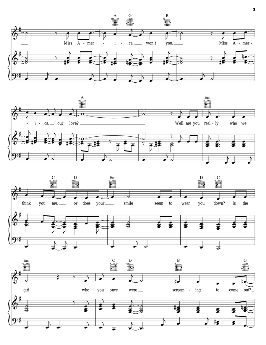 Miss America Piano, Vocal, Guitar scores gallery preview page 3