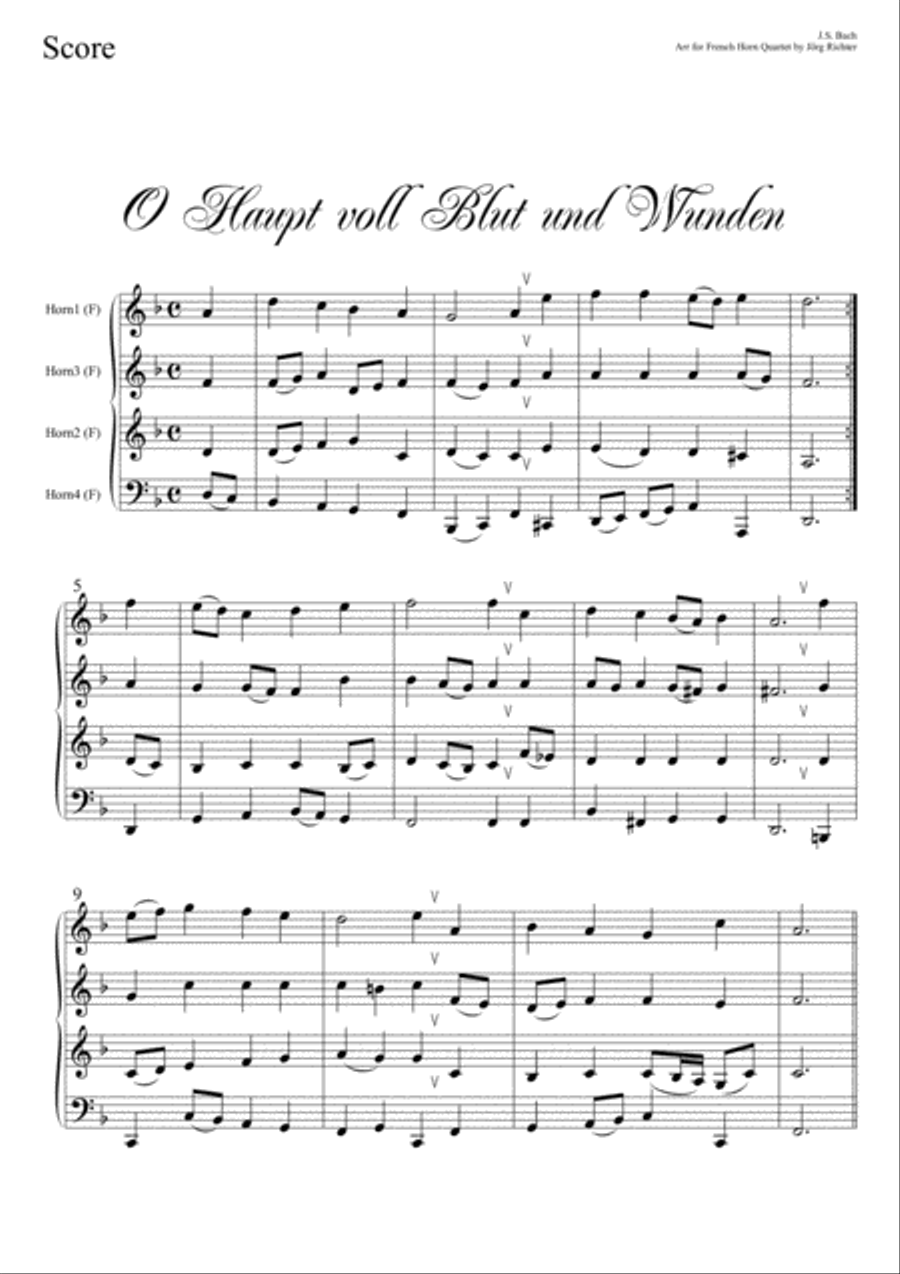 Oh head, full of blood and wounds (O Haupt voll Blut und Wunden, EG 85) for French Horn Quartet Brass Quartet scores gallery preview page 2