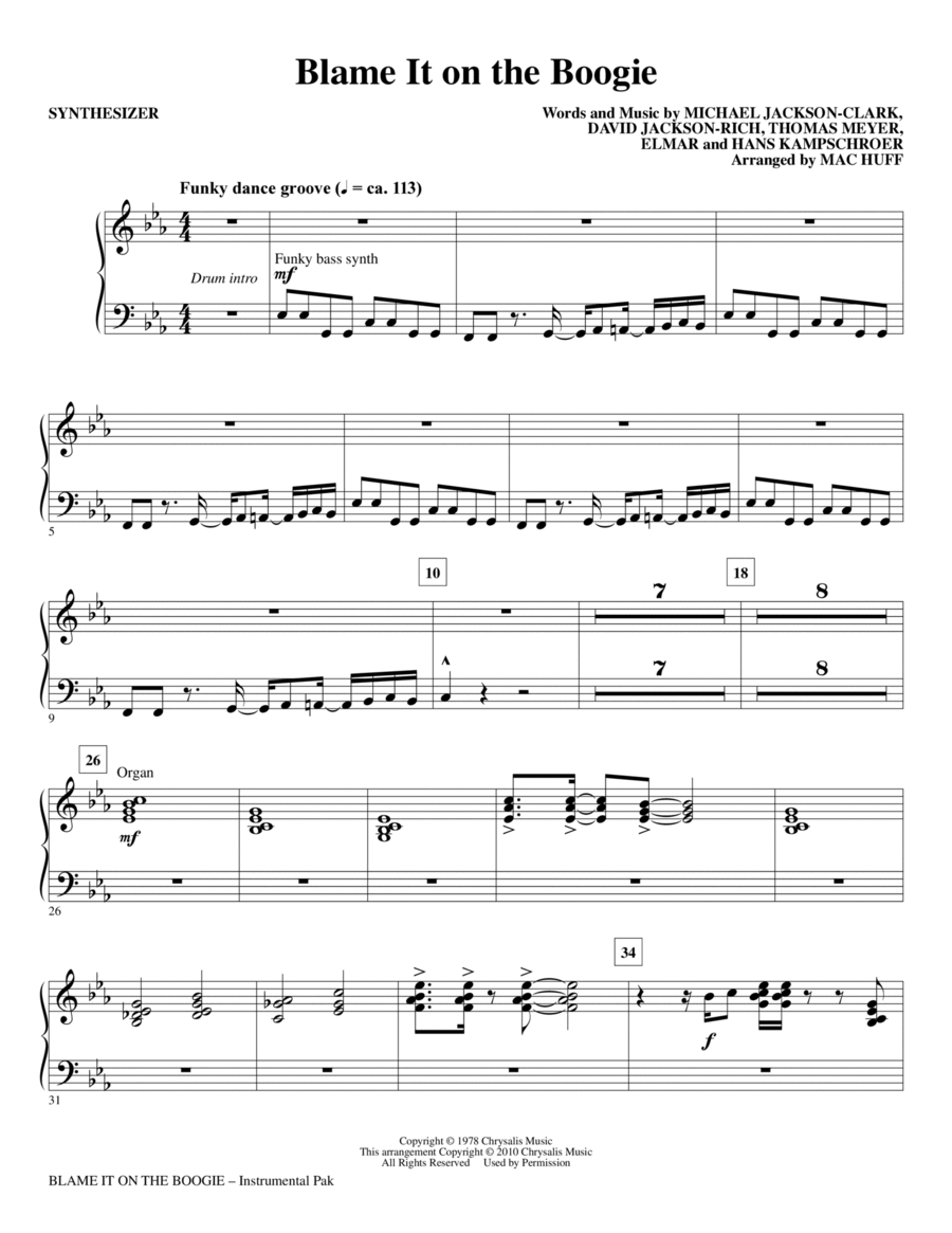 Blame It On The Boogie - Synthesizer Choir scores gallery preview page 1