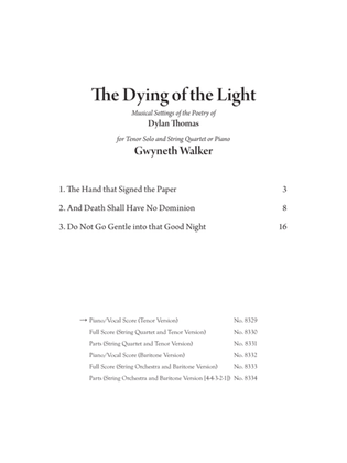 The Dying of the Light : Musical Settings of the Poetry of Dylan Thomas (Downloadable Piano/Vocal Score)