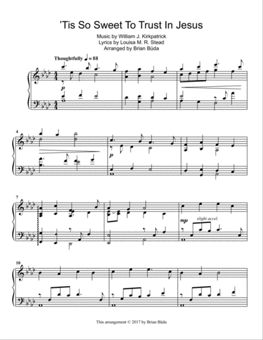 Tis So Sweet to Trust in Jesus Piano Solo scores gallery preview page 1