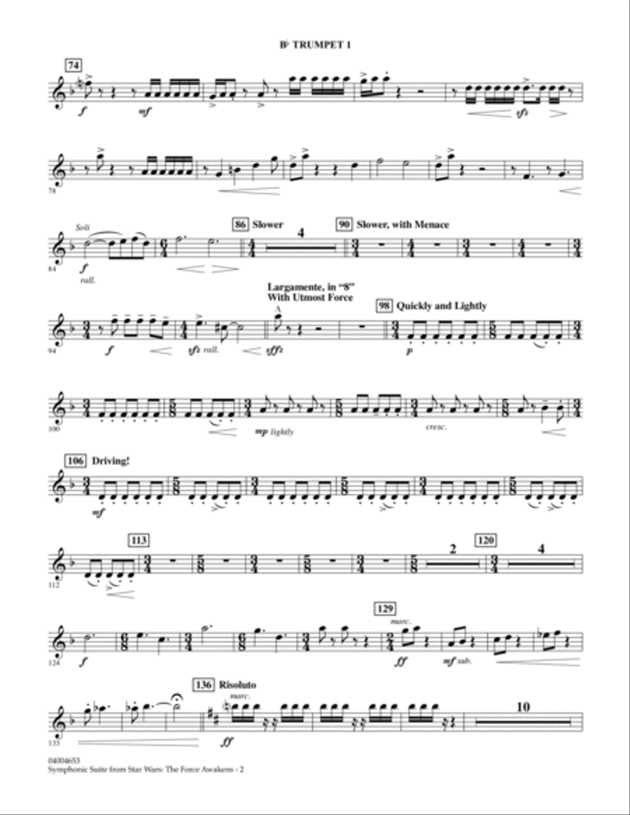 Symphonic Suite from Star Wars: The Force Awakens - Bb Trumpet 1 B-Flat Trumpet scores gallery preview page 2