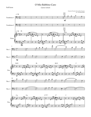 O Mio Babbino Caro (Puccini) for Trombone Duo and Piano Accompaniment with Chords