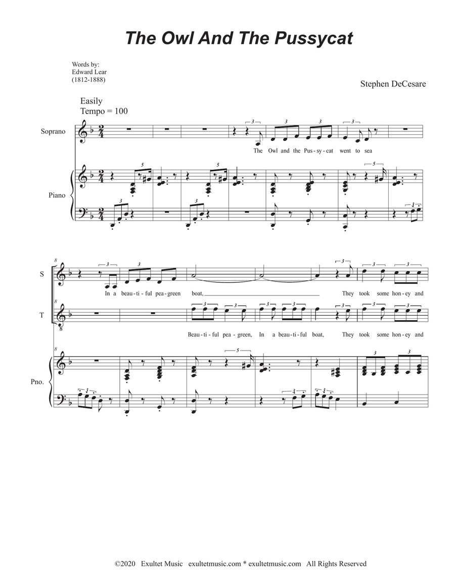 The Owl And The Pussy-Cat (Duet for Soprano and Tenor solo) Tenor Voice scores gallery preview page 2