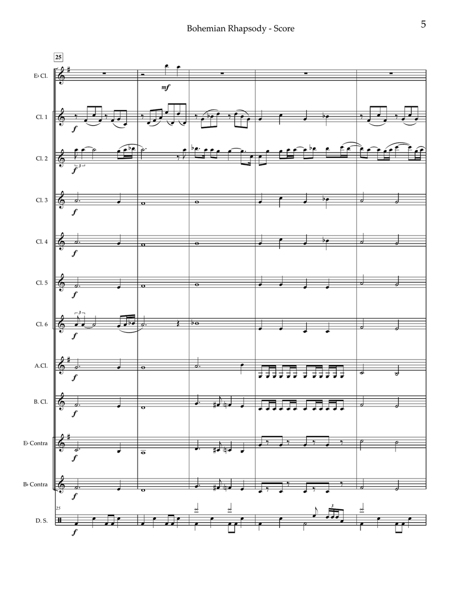 Bohemian Rhapsody Clarinet Choir scores gallery preview page 6