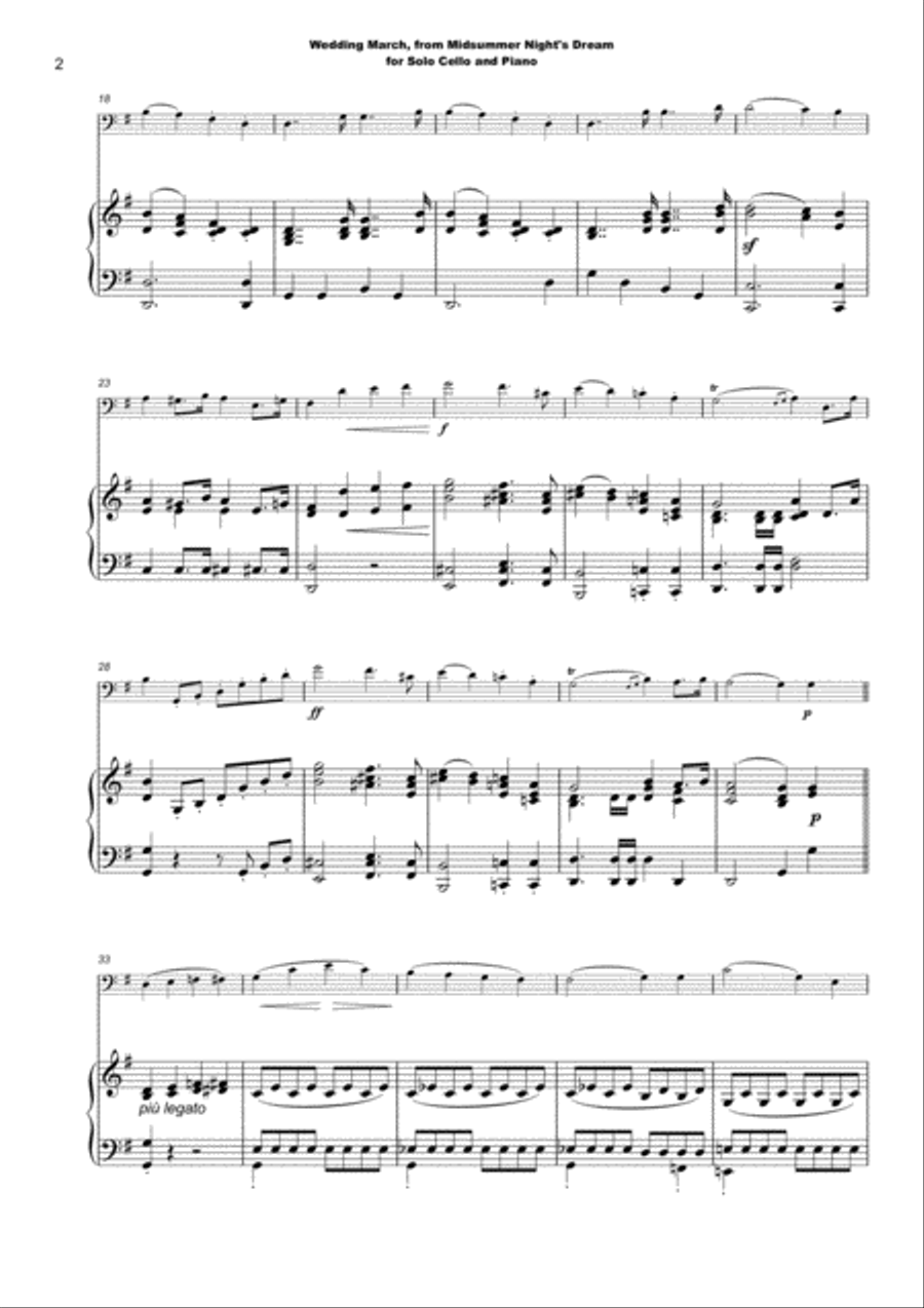 Wedding March by Mendelssohn, for Solo Cello and Piano Piano scores gallery preview page 3